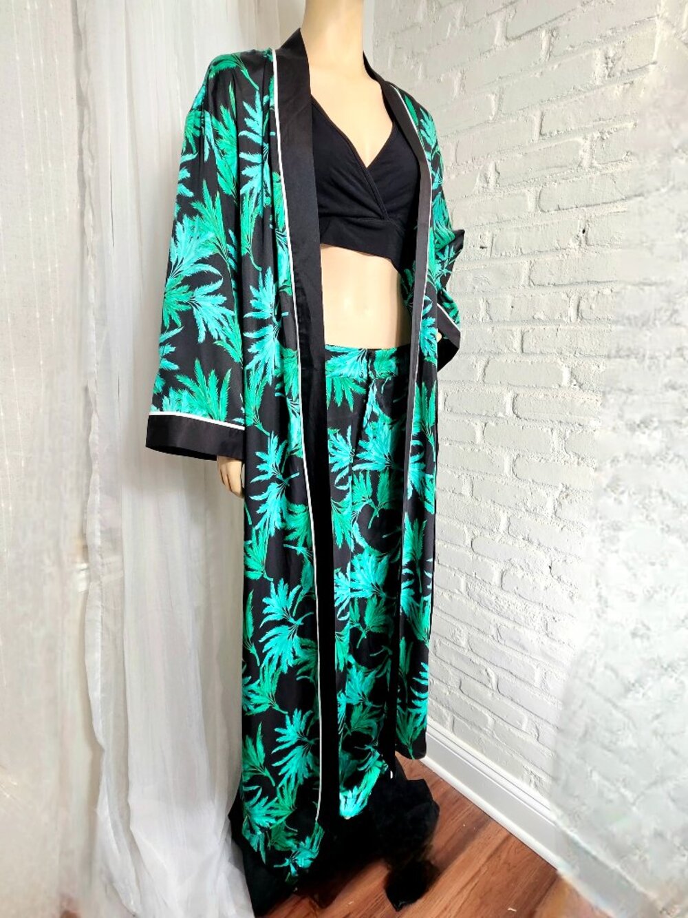 Fe Noel x Target Feathered Palm Print Robe & Wide Leg Pants Set Size M